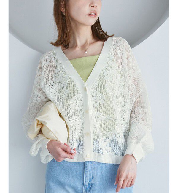 Rope&rsquo;Picnic「透かし編み花柄Vネックカーディガン」|カーディガン|