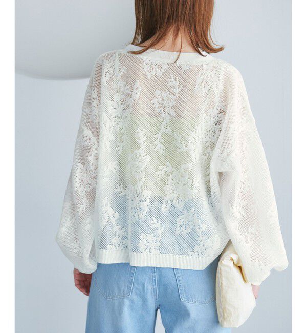 Rope&rsquo;Picnic「透かし編み花柄Vネックカーディガン」|カーディガン|