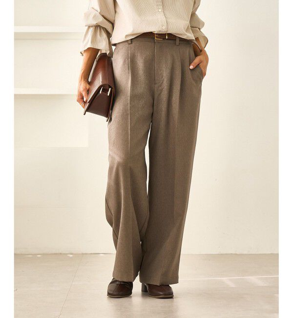 Rope&rsquo;Picnic「レディハンサムシリーズ ウールライクウエストタックセミワイドパンツ/セットアップ対応」|スラックス|