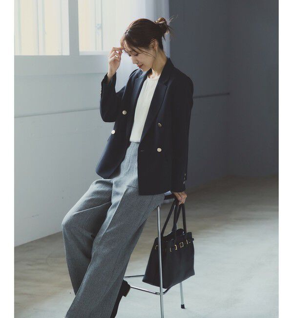 Rope&rsquo;Picnic「レディハンサムシリーズ ウールライク金ボタンジャケット(半裏地)/セットアップ・通勤対応」|テーラードジャケット|