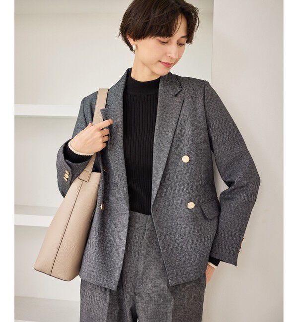 Rope&rsquo;Picnic「レディハンサムシリーズ ウールライク金ボタンジャケット(半裏地)/セットアップ・通勤対応」|テーラードジャケット|