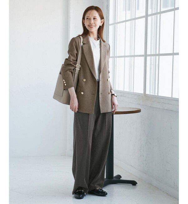 Rope&rsquo;Picnic「【WEB限定・丈長め】レディハンサムシリーズ ウールライクウエストタックセミワイドパンツ」|スラックス|
