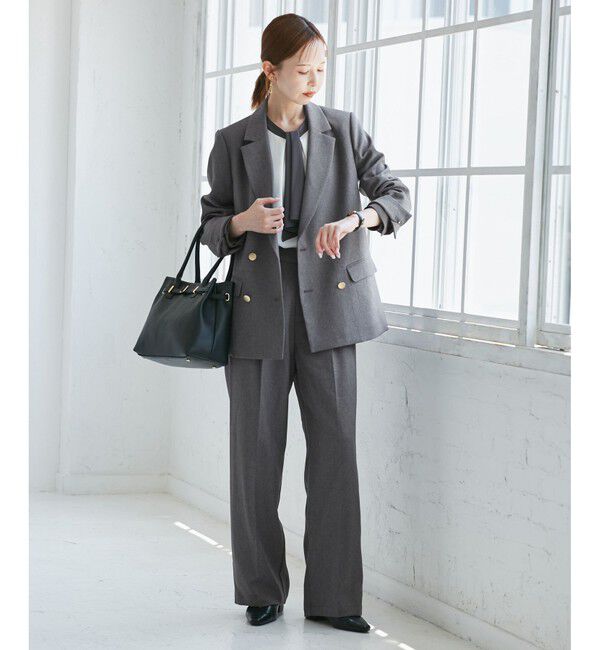 Rope&rsquo;Picnic「【WEB限定・丈長め】レディハンサムシリーズ ウールライクウエストタックセミワイドパンツ」|スラックス|