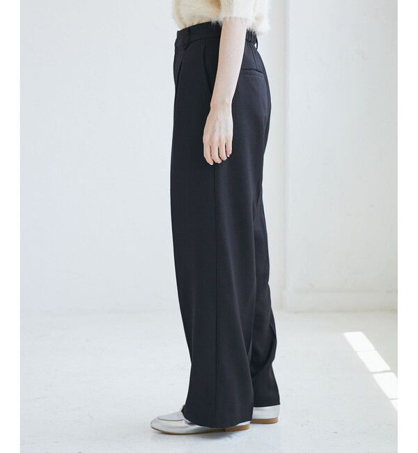 Rope&rsquo;Picnic「【WEB限定・丈長め】レディハンサムシリーズ ウールライクウエストタックセミワイドパンツ」|スラックス|