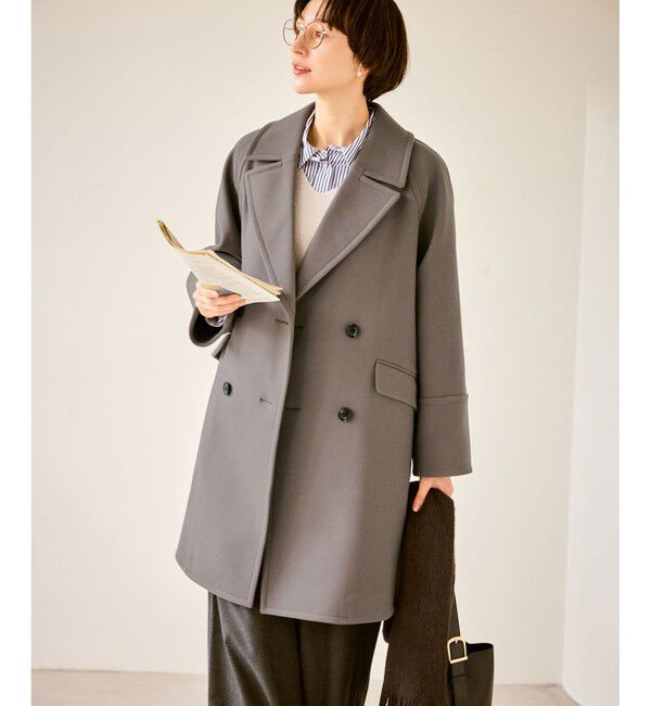 Rope&rsquo;Picnic「ジャージメルトン無地＆チェックオーバーPコート/一部WEB限定カラー・リンクコーデ」|ピーコート|