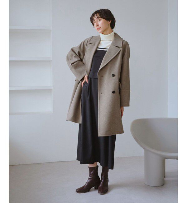 Rope&rsquo;Picnic「ジャージメルトン無地＆チェックオーバーPコート/一部WEB限定カラー・リンクコーデ」|ピーコート|