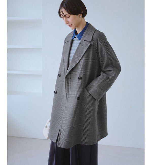 Rope&rsquo;Picnic「ジャージメルトン無地＆チェックオーバーPコート/一部WEB限定カラー・リンクコーデ」|ピーコート|