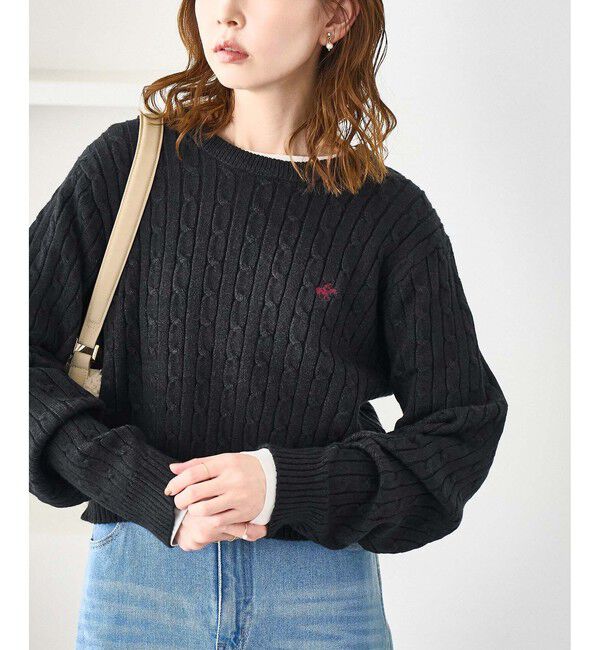 Rope&rsquo;Picnic「【BEVERLYHILLS POLO CLUB・WEB限定】ケーブル編みクロップドニットプルオーバー」|ニット・セーター|チャコール(06)