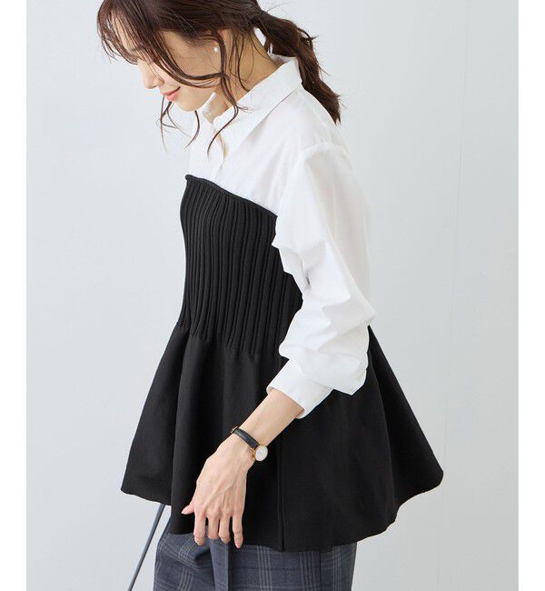 Rope&rsquo;Picnic「シャツドッキングペプラムニット」|シャツ・ブラウス|ブラック(01)