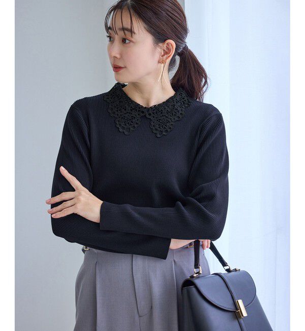 Rope&rsquo;Picnic「レースカラーニット」|ニット・セーター|ネイビー(40)