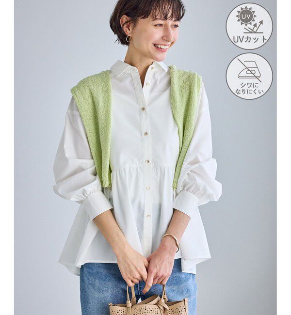 Rope&rsquo;Picnic「ペプラムシャツブラウス/UVカット・防シワ」|シャツ・ブラウス|オフホワイト(15)