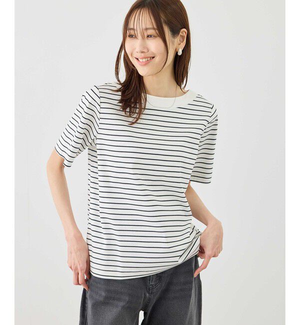 Rope&rsquo;Picnic「60シルケットボートネックハーフスリーブジャケットインナー」|Tシャツ・カットソー|