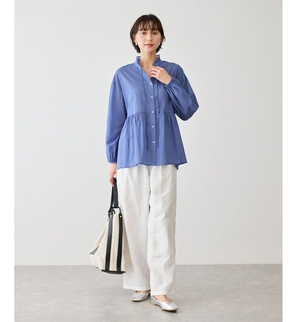 Rope&rsquo;Picnic「お着軽シャツシリーズ コットンボイルスタンドフリルシャツ/接触冷感・通気性」|シャツ・ブラウス|