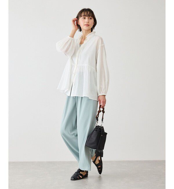 Rope&rsquo;Picnic「お着軽シャツシリーズ コットンボイルスタンドフリルシャツ/接触冷感・通気性」|シャツ・ブラウス|