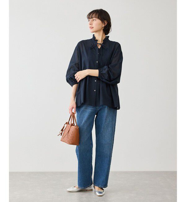 Rope&rsquo;Picnic「お着軽シャツシリーズ コットンボイルスタンドフリルシャツ/接触冷感・通気性」|シャツ・ブラウス|