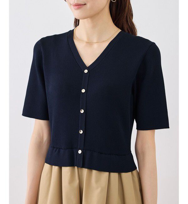 Rope&rsquo;Picnic「メタル釦布帛ドッキングハーフスリーブニットワンピース」|ワンピース|