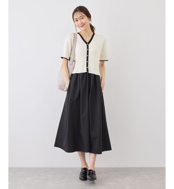 Rope&rsquo;Picnic「メタル釦布帛ドッキングハーフスリーブニットワンピース」|ワンピース|