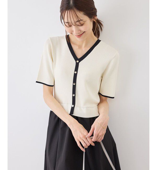 Rope&rsquo;Picnic「メタル釦布帛ドッキングハーフスリーブニットワンピース」|ワンピース|