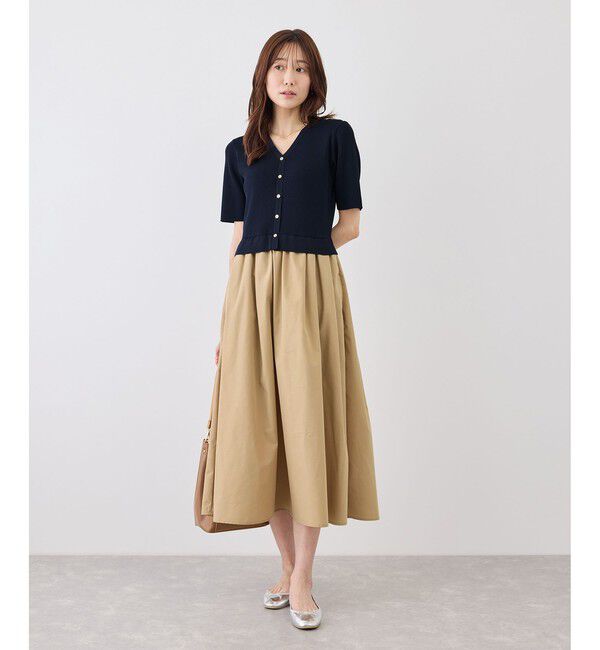 Rope&rsquo;Picnic「メタル釦布帛ドッキングハーフスリーブニットワンピース」|ワンピース|