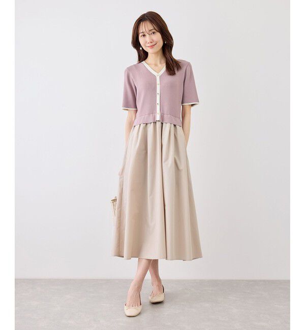 Rope&rsquo;Picnic「メタル釦布帛ドッキングハーフスリーブニットワンピース」|ワンピース|ピンク(63)