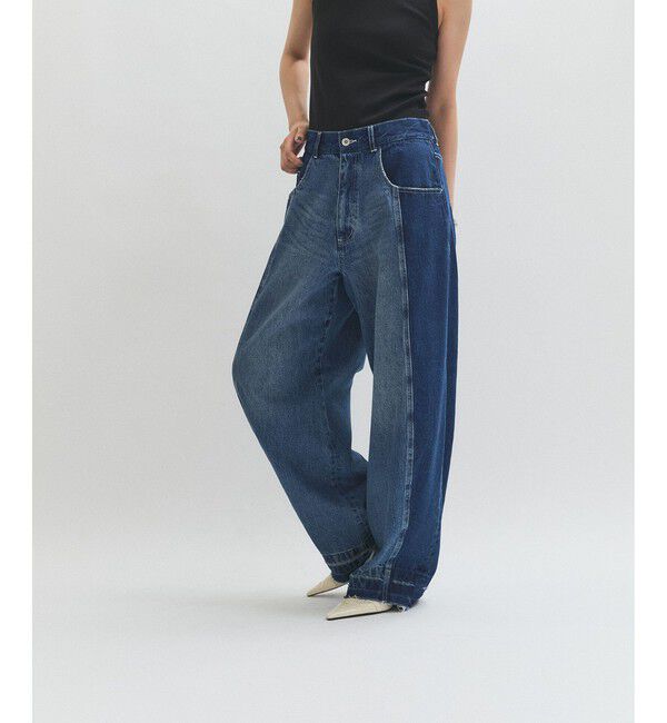 ADAM ET ROPE'「【サステナブル】リメイクライクコントラストデニム」|デニム|