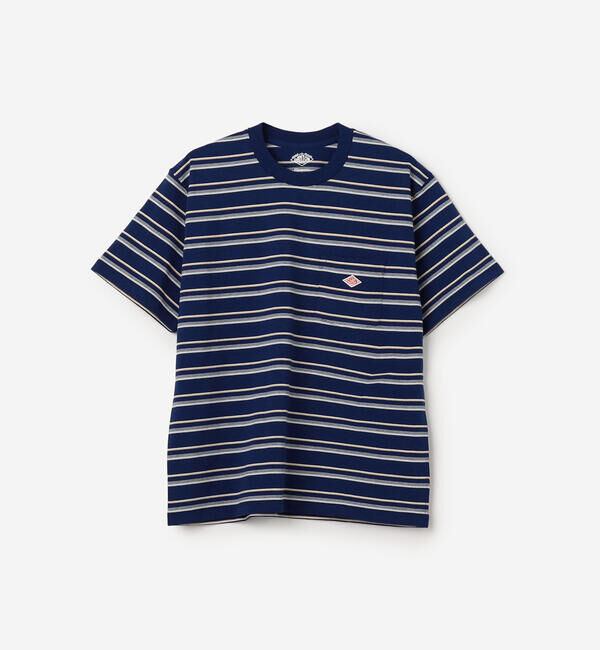 DANTON「DANTON | マルチボーダー ポケットクルーネックTシャツ WOMEN」|Tシャツ・カットソー|NAVY系1
