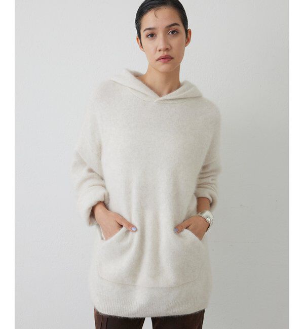 THE PAUSE「【THE PAUSE】ファーニットフーディープルオーバー」|ニット・セーター|ライトベージュ