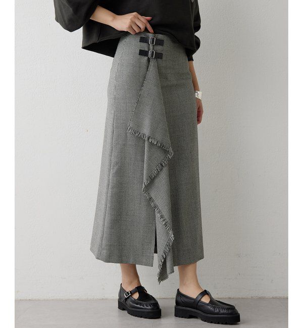  「チェックフリンジスカート」|スカート|ブラック