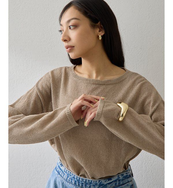  「ボートネックペーパーヤーンプルオーバー」|ニット・セーター|モカ