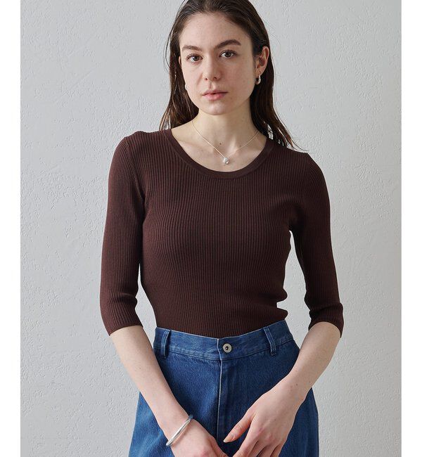 Drawing Numbers「【Drawing Numbers】リブハーフスリーブニット」|ニット・セーター|ブラウン