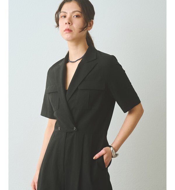  「コットンリネンオールインワン」|ワンピース|ブラック