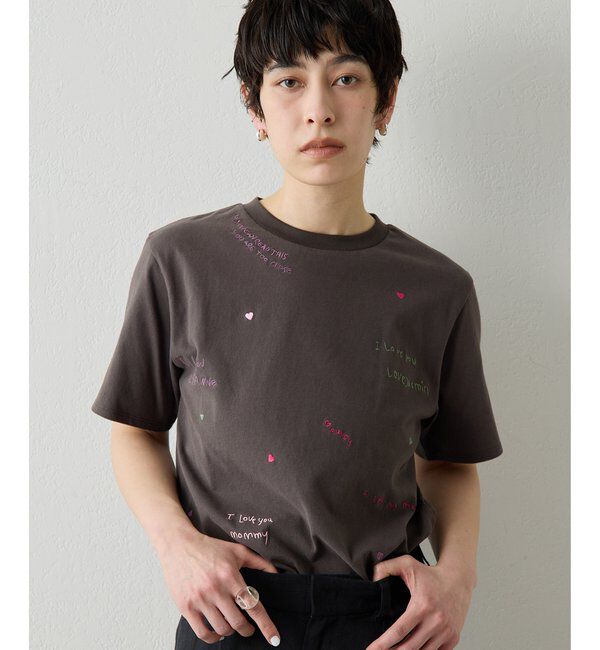 THE PAUSE「【THE PAUSE】シシュウTシャツ」|Tシャツ・カットソー|チャコールグレー