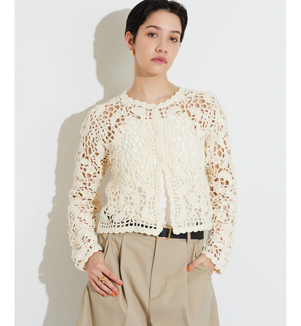 THE PAUSE「【THE PAUSE】クロシェニットカーディガン」|ニット・セーター|アイボリー