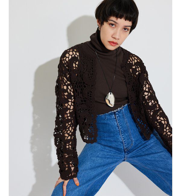 THE PAUSE「【THE PAUSE】クロシェニットカーディガン」|ニット・セーター|ブラウン