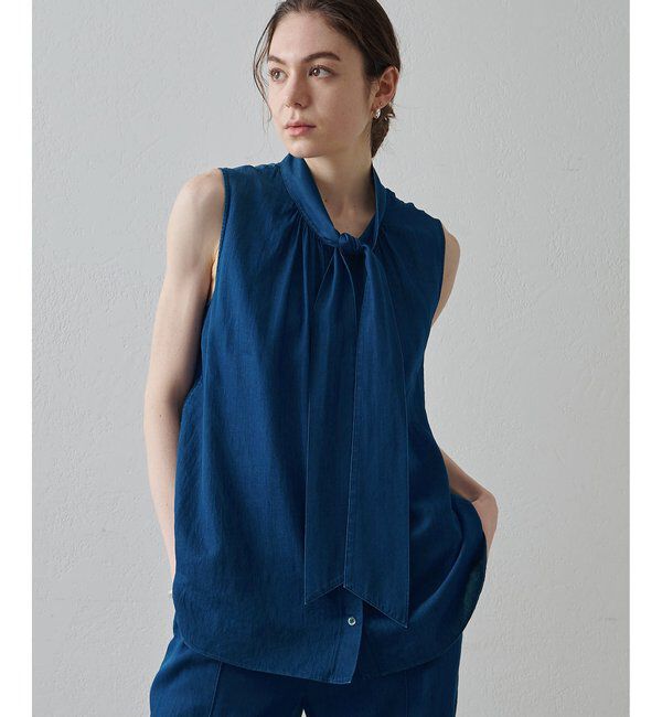 Drawing Numbers「【Drawing Numbers】ソフトデニムボウタイブラウス」|シャツ・ブラウス|ネイビー