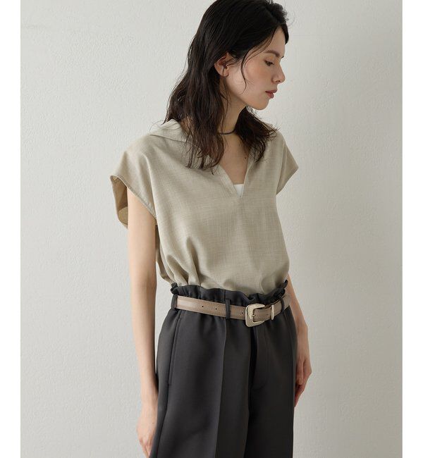 Drawing Numbers「【Drawing Numbers】フェイクリネンフレンチスキッパーブラウス」|シャツ・ブラウス|