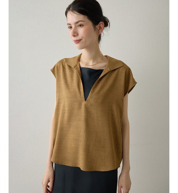 Drawing Numbers「【Drawing Numbers】フェイクリネンフレンチスキッパーブラウス」|シャツ・ブラウス|