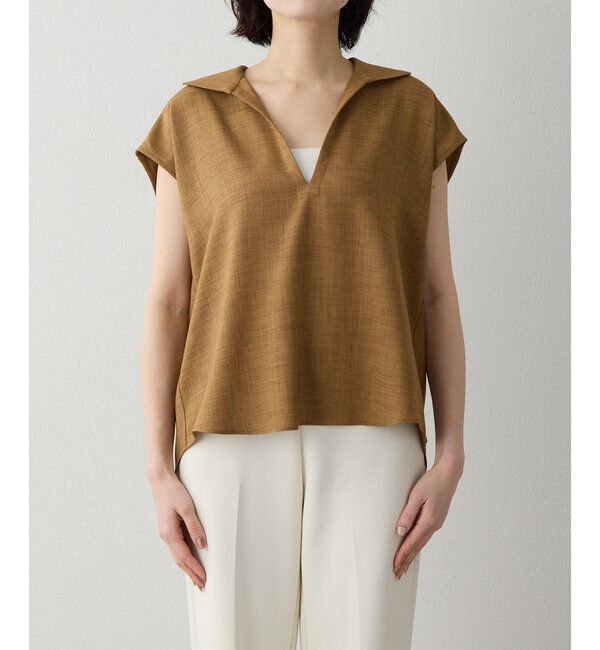 Drawing Numbers「【Drawing Numbers】フェイクリネンフレンチスキッパーブラウス」|シャツ・ブラウス|