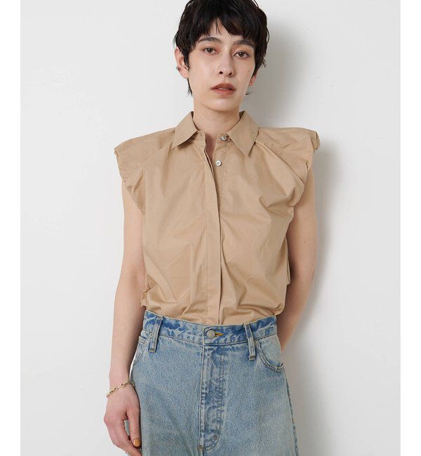 THE PAUSE「【THE PAUSE】袖ギャザーノースリーブシャツ」|シャツ・ブラウス|ベージュ