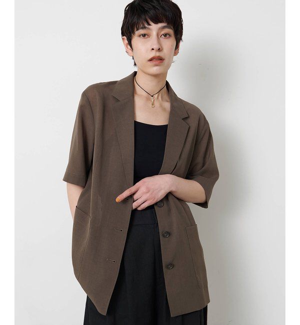 THE PAUSE「【THE PAUSE】シアーハーフスリーブジャケット」|テーラードジャケット|チャコールグレー