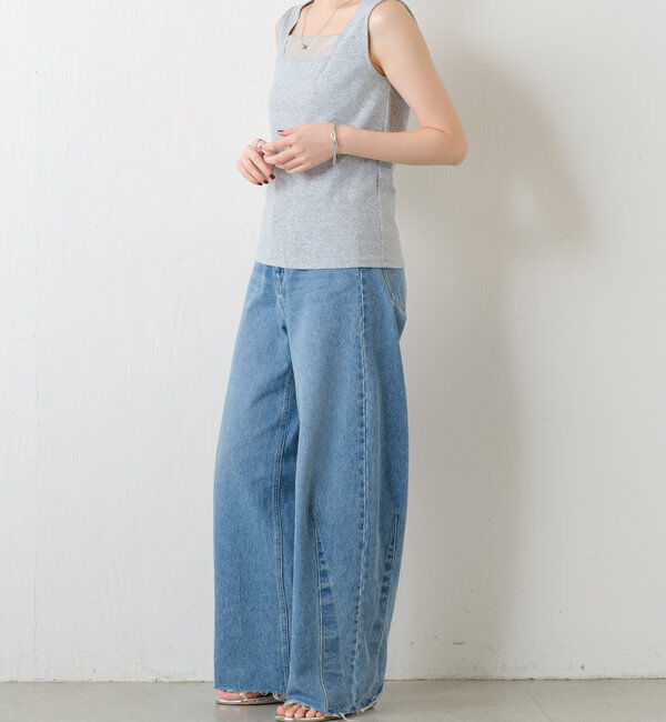  「 シアー切り替えスクエアタンクトップ」|Tシャツ・カットソー|