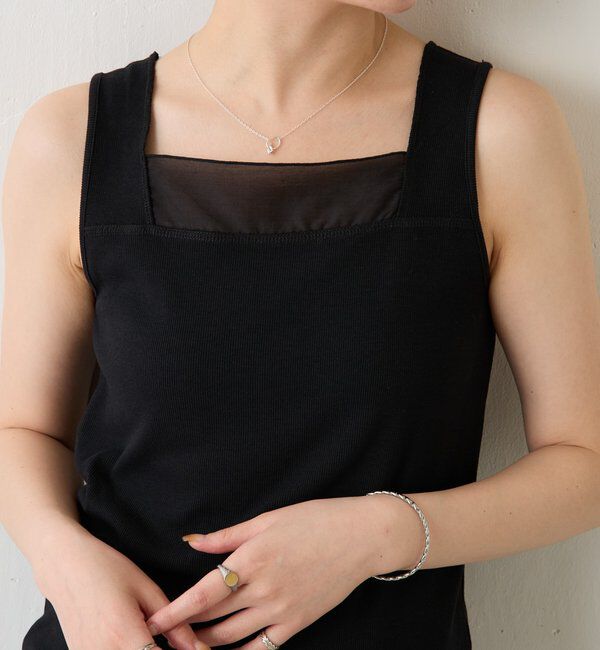  「 シアー切り替えスクエアタンクトップ」|Tシャツ・カットソー|ブラック