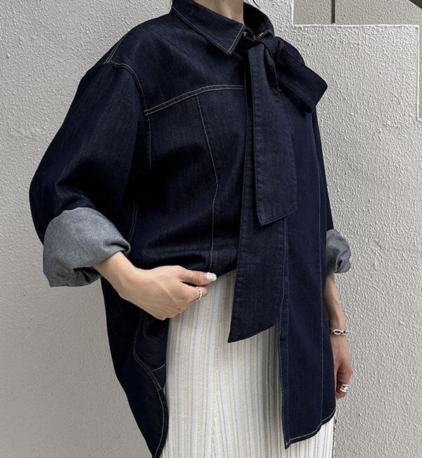  「ボウタイデニムシャツ」|シャツ・ブラウス|