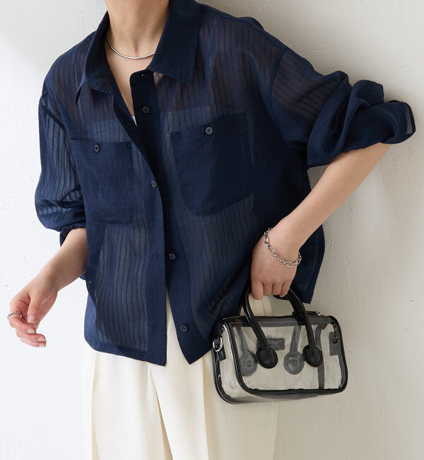 「シアーストライプショートシャツ」|シャツ・ブラウス|ネイビー