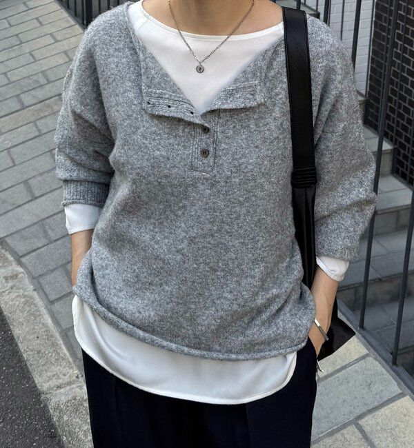  「2WAYヘンリーネックニット」|ニット・セーター|グレー