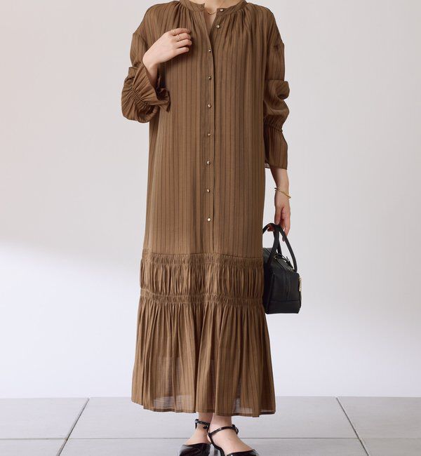  「袖シアーツイルストライプワンピース」|ワンピース|