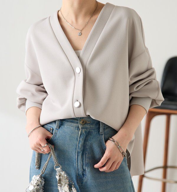  「《WEB限定/気温調整に◎》メタル釦ジョーゼットカーディガン」|Tシャツ・カットソー|