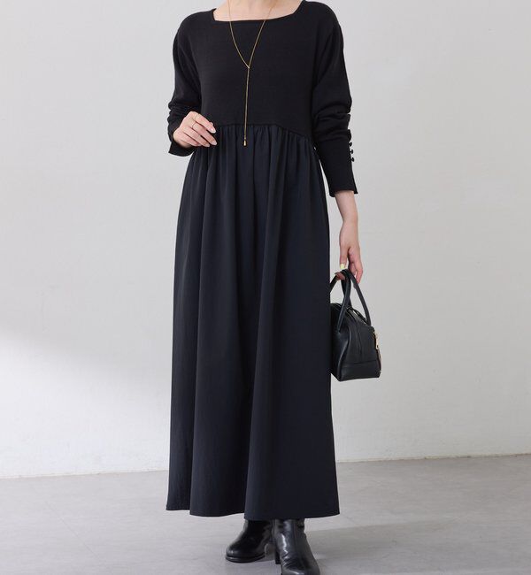  「ニットドッキングフレアワンピース」|ワンピース|ブラック