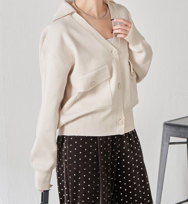  「【襟は取り外し可能】オープンカラーニットカーディガン」|ニット・セーター|