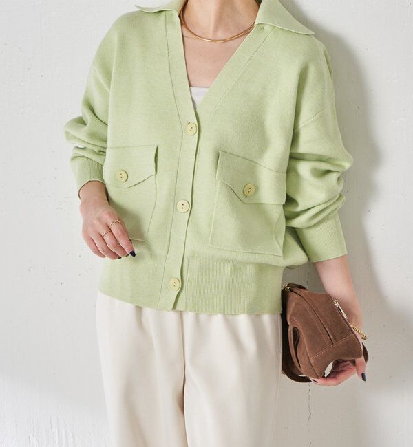  「【襟は取り外し可能】オープンカラーニットカーディガン」|ニット・セーター|